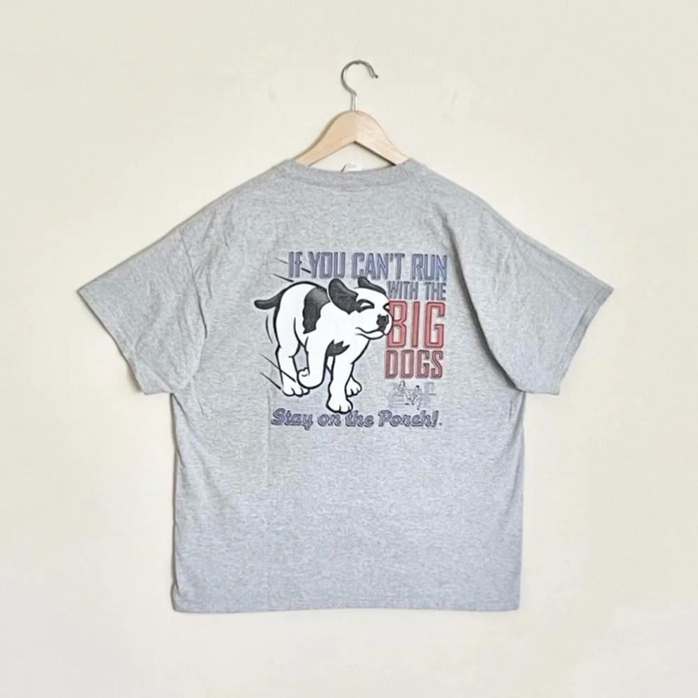 Vintage 90s Y2K Big Dogs “Stay On The Porch” Graphic Gray T Shirt Adult size XL - Picture 1 of 11